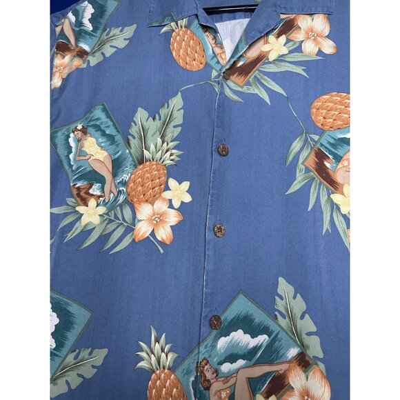 Tommy Bahama Mens Hawaiian Button-Up Shirt Size M Blue Tropical Pineapple Print - Picture 2 of 12